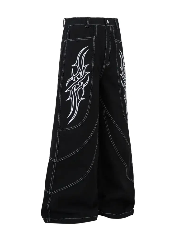 Men's Embroidered Wide Leg Jeans