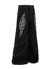 Men's Embroidered Wide Leg Jeans