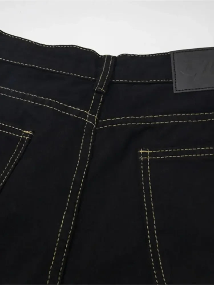 Men's Floral Embroidered Wide Leg Denim Shorts