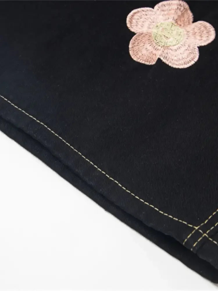 Men's Floral Embroidered Wide Leg Denim Shorts