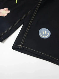 Men's Floral Embroidered Wide Leg Denim Shorts