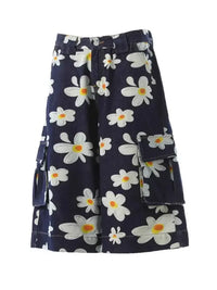 Men's Floral Print Denim Cargo Shorts