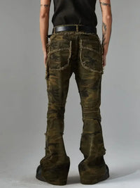 Men's Frayed Hem Camouflage Washed Jeans