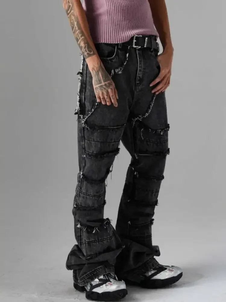 Men's Frayed Hem Jeans with Pockets