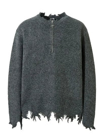 Men's Frayed Hem Quarter Zip Sweater