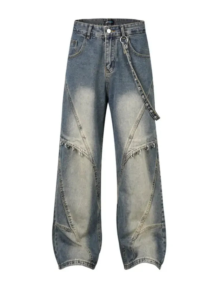 Men's Frayed Hem Wide Leg Jeans