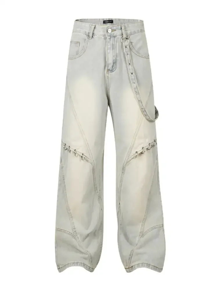 Men's Frayed Hem Wide Leg Jeans
