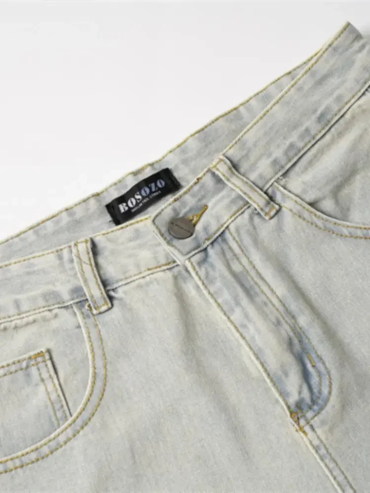 Men's Frayed Hem Wide Leg Jeans