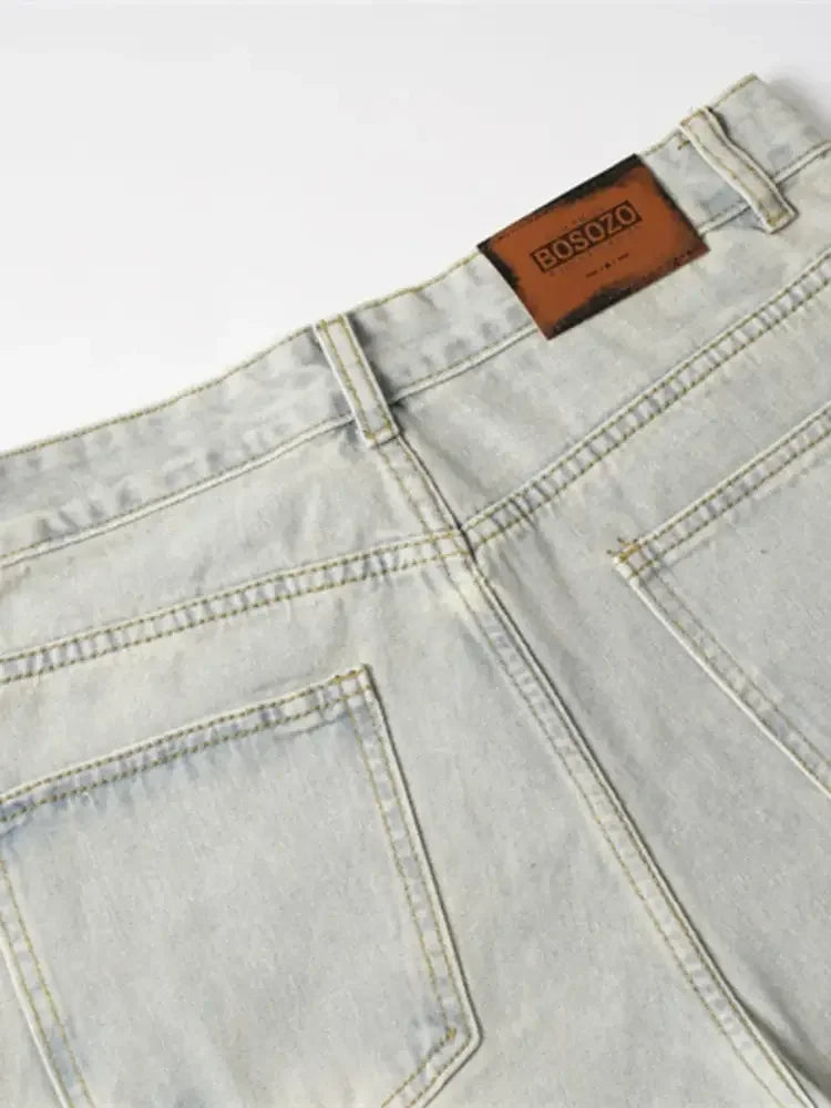 Men's Frayed Hem Wide Leg Jeans