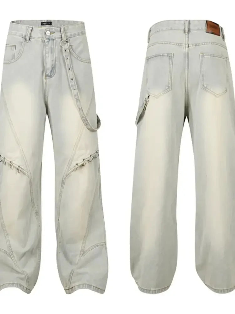 Men's Frayed Hem Wide Leg Jeans