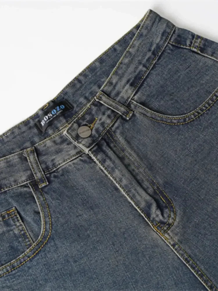 Men's Frayed Hem Wide Leg Jeans