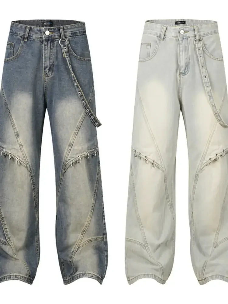 Men's Frayed Hem Wide Leg Jeans