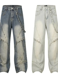 Men's Frayed Hem Wide Leg Jeans