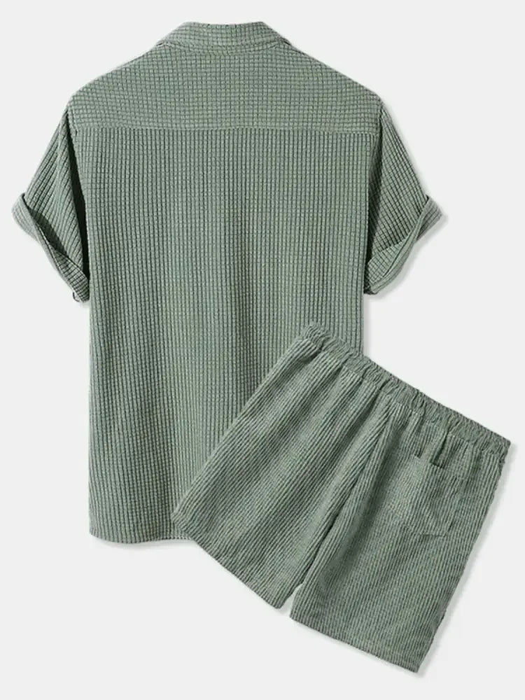 Men's Full Size Button Detail Short Sleeve Top and Shorts Set Plus Size