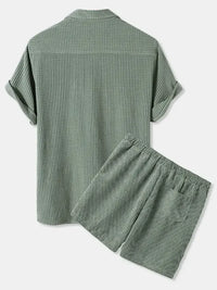 Men's Full Size Button Detail Short Sleeve Top and Shorts Set Plus Size