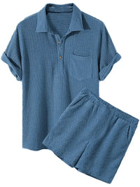 Men's Full Size Button Detail Short Sleeve Top and Shorts Set Plus Size