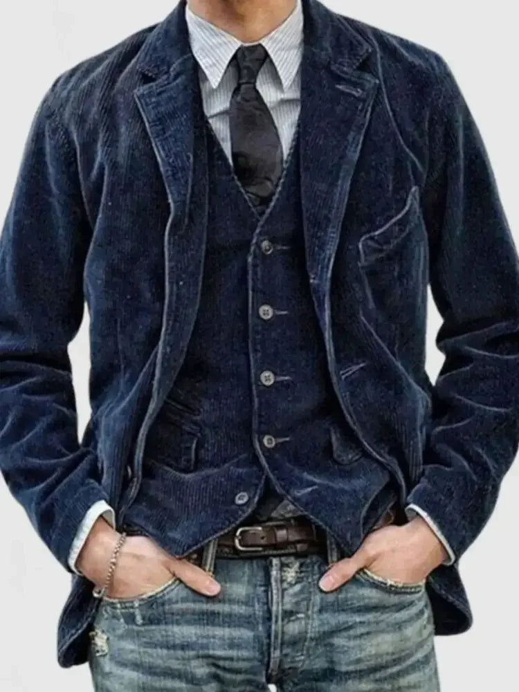 Men's Full Size Button Up Lapel Collar Corduroy Blazer Plus Size