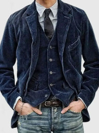 Men's Full Size Button Up Lapel Collar Corduroy Blazer Plus Size