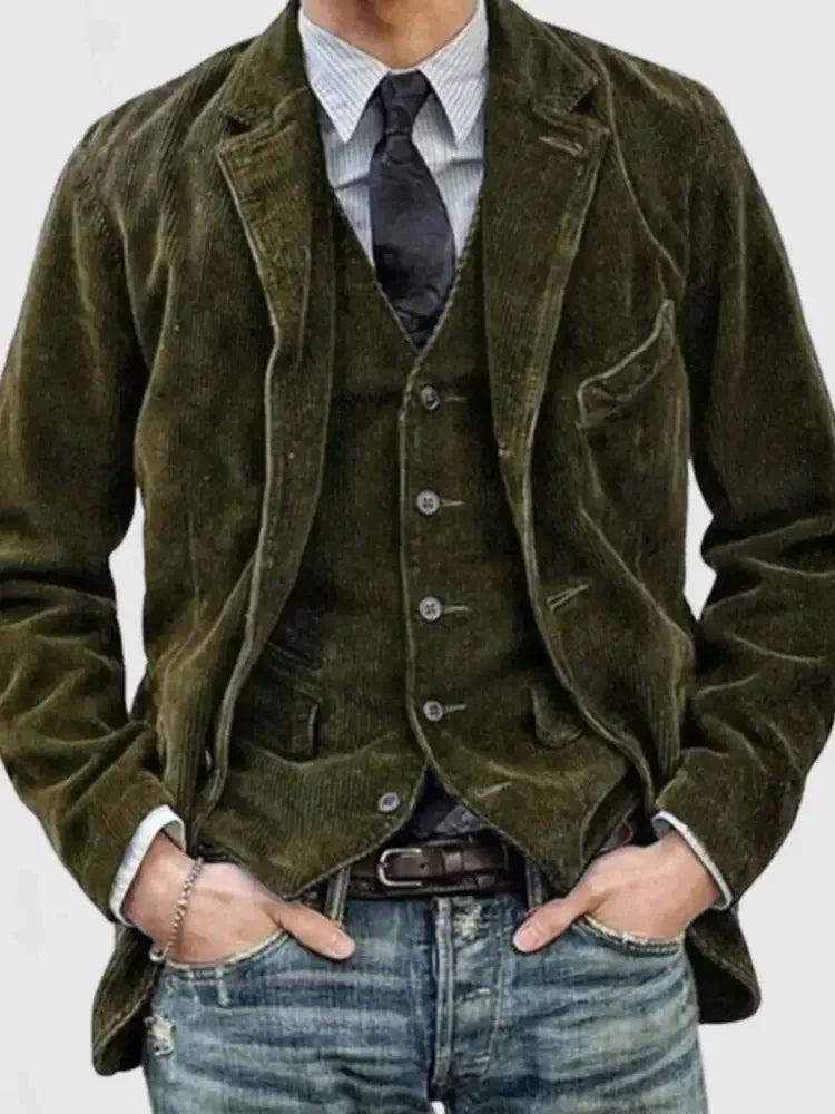 Men's Full Size Button Up Lapel Collar Corduroy Blazer Plus Size