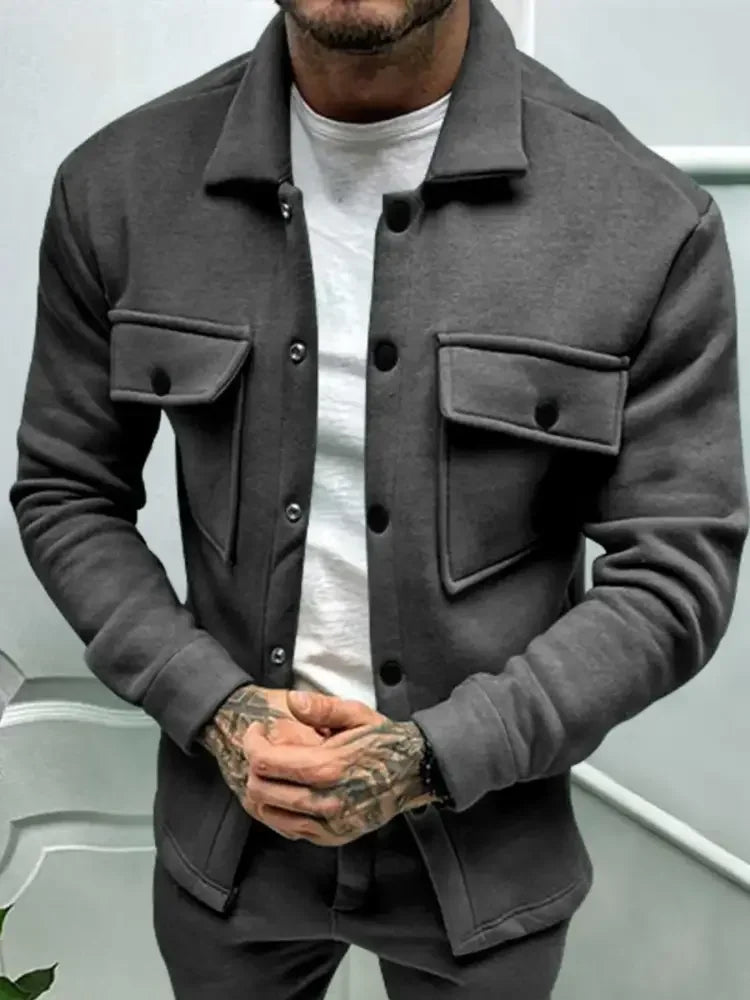 Men's Full Size Button Up Long Sleeve Jacket Plus Size