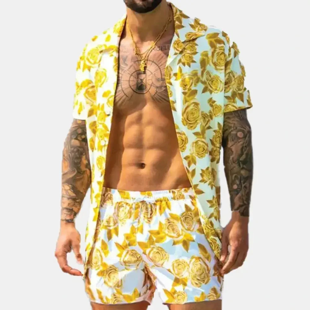 Men's Full Size Button Up Shirt and Shorts Set Plus Size