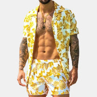Men's Full Size Button Up Shirt and Shorts Set Plus Size