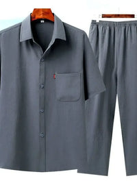 Men's Full Size Button Up Short Sleeve Shirt and Pants Set Plus Size