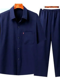 Men's Full Size Button Up Short Sleeve Shirt and Pants Set Plus Size