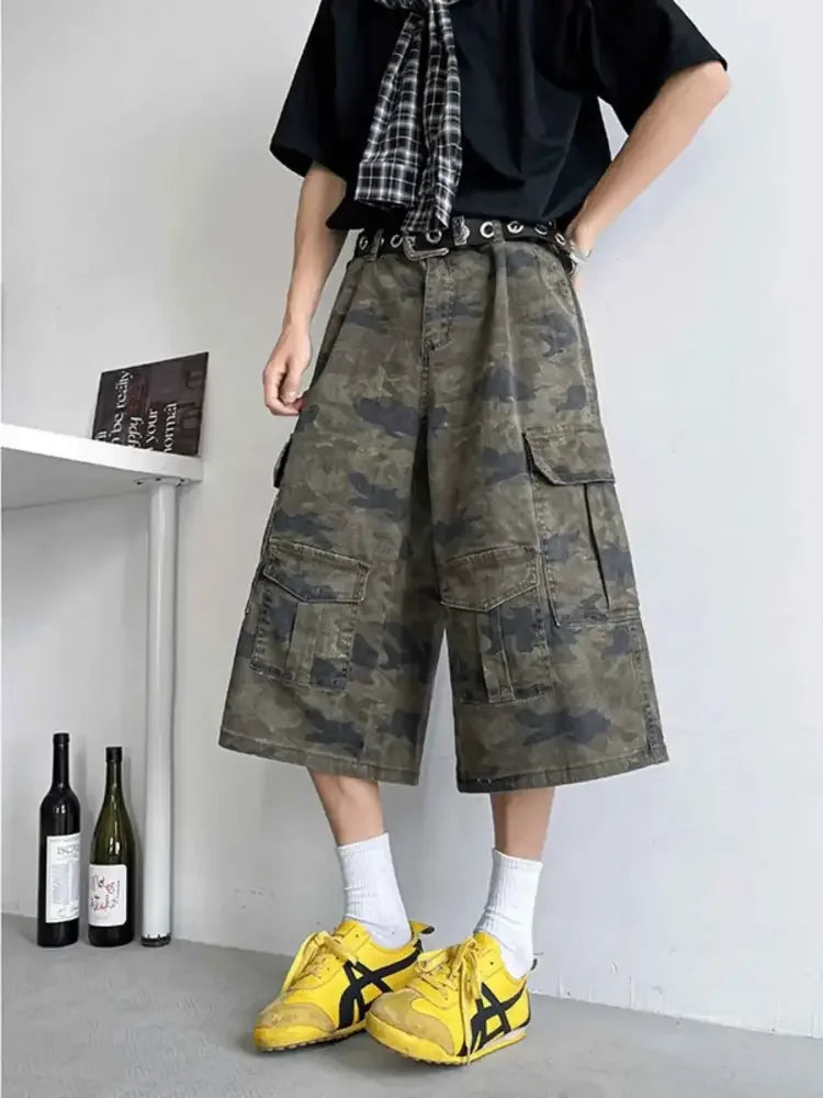 Men's Full Size Camouflage Wide Leg Denim Shorts Plus Size