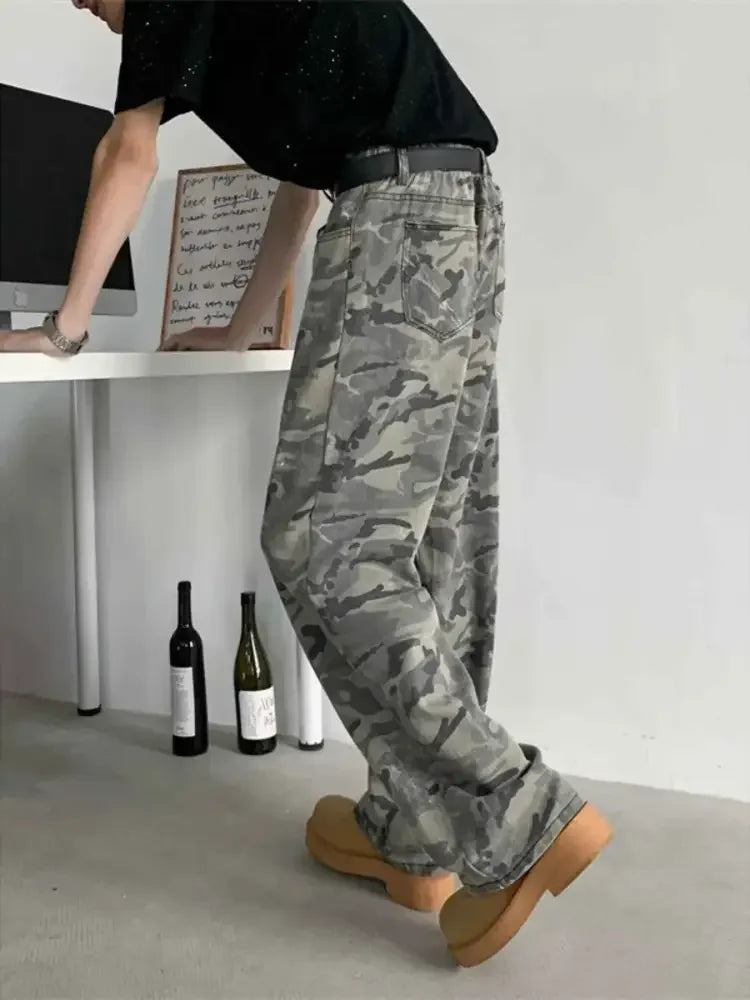 Men's Full Size Camouflage Wide-Leg Jeans Plus Size