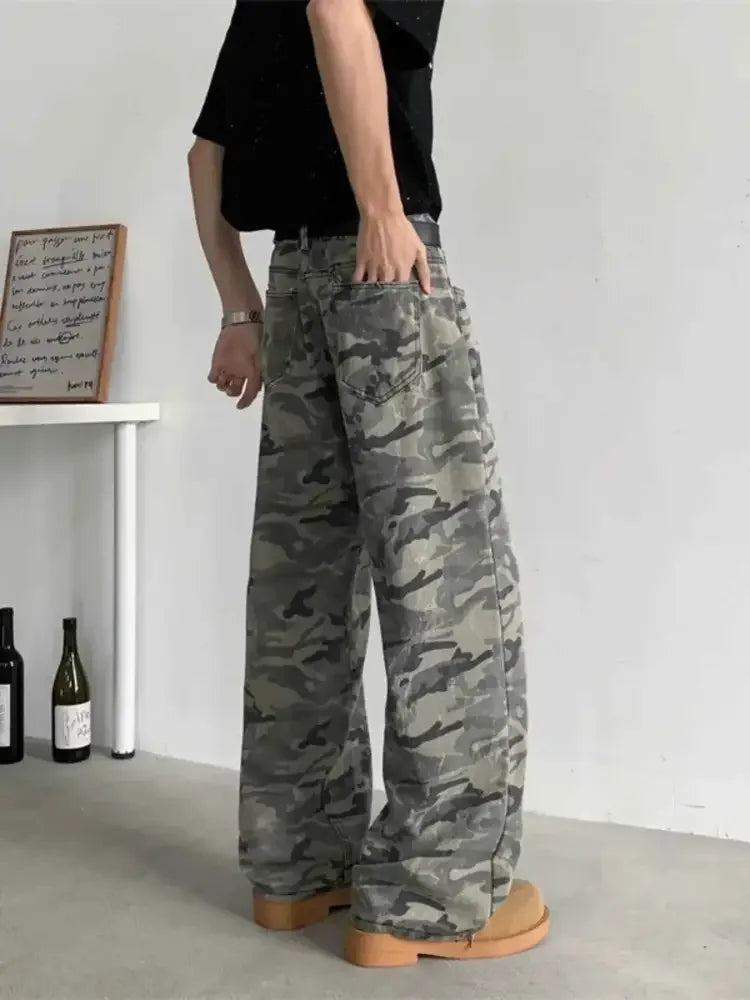 Men's Full Size Camouflage Wide-Leg Jeans Plus Size