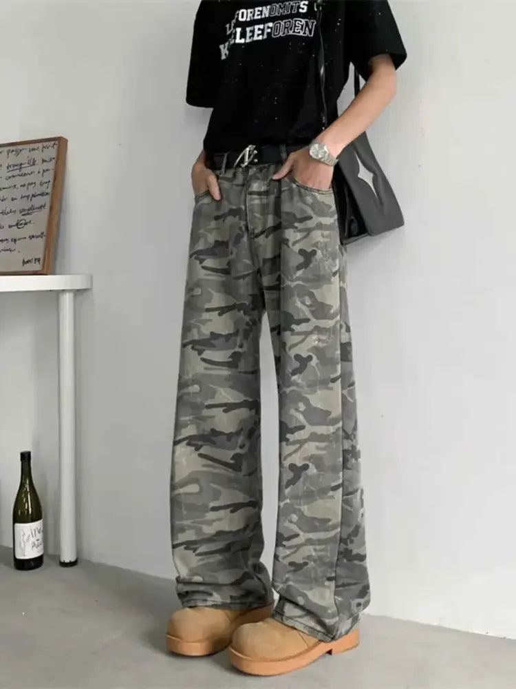 Men's Full Size Camouflage Wide-Leg Jeans Plus Size