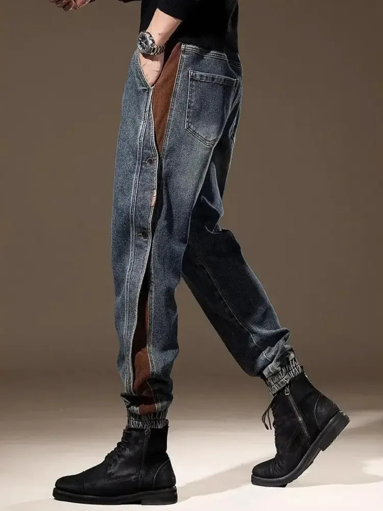 Men's Full Size Contrast Denim Joggers Plus Size