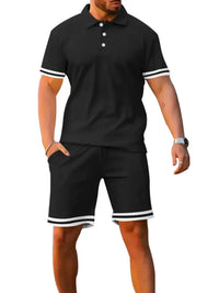 Men's Full Size Contrast Trim Polo and Shorts Set Plus Size