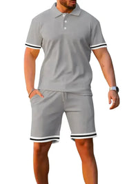 Men's Full Size Contrast Trim Polo and Shorts Set Plus Size