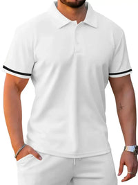 Men's Full Size Contrast Trim Polo and Shorts Set Plus Size