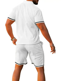 Men's Full Size Contrast Trim Polo and Shorts Set Plus Size
