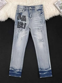 Men's Full Size Distressed Letter Print Skinny Jeans Plus Size