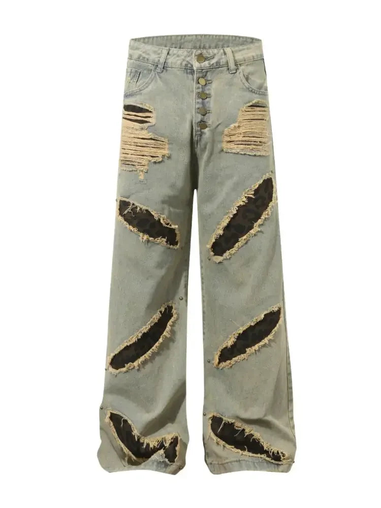 Men's Full Size Distressed Wide Leg Jeans Plus Size