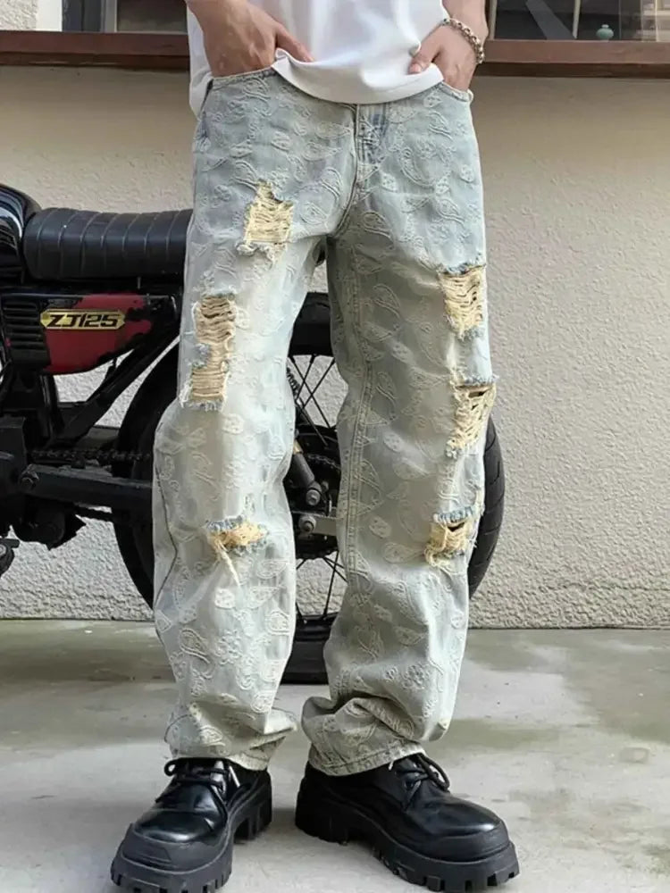 Men's Full Size Distressed Wide Leg Jeans Plus Size