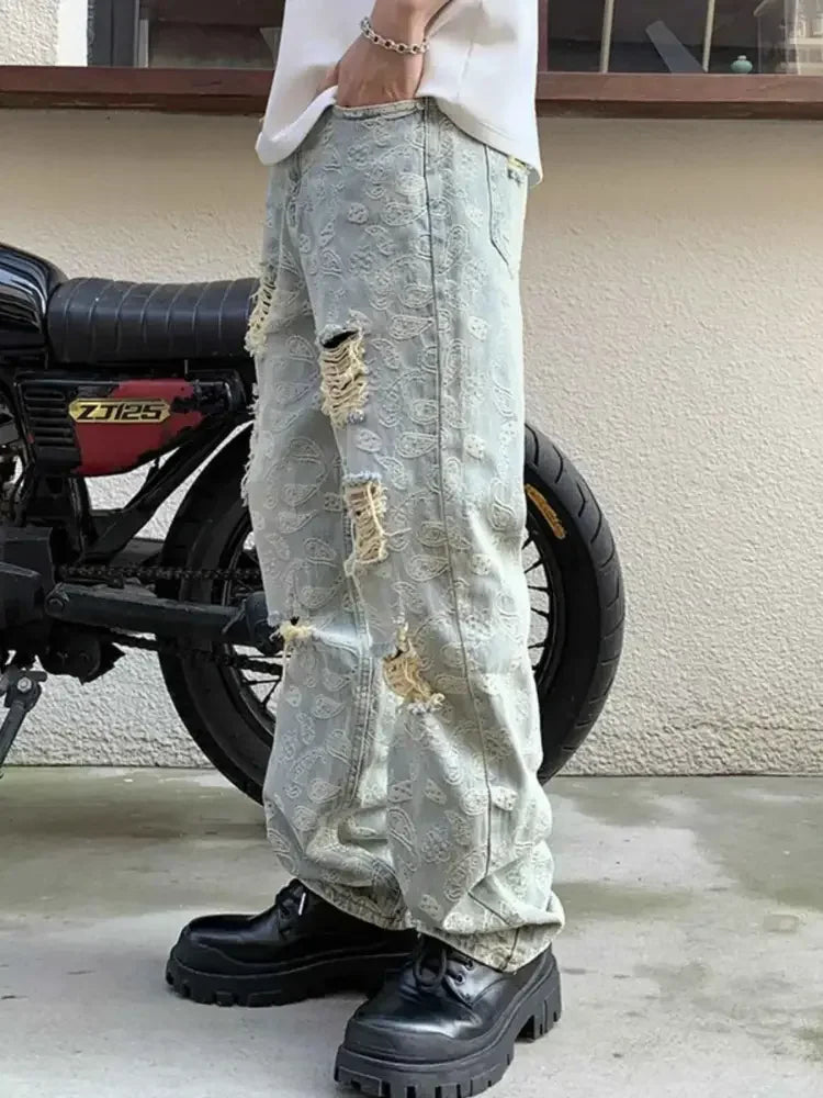 Men's Full Size Distressed Wide Leg Jeans Plus Size