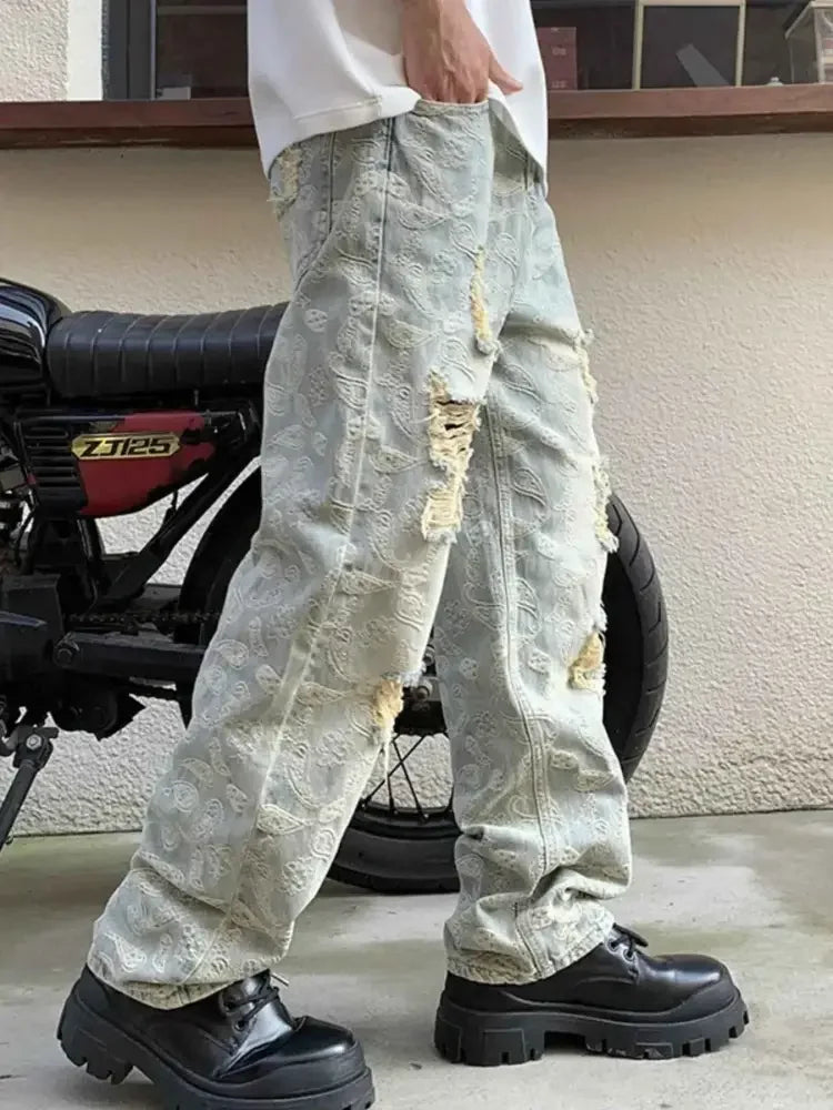 Men's Full Size Distressed Wide Leg Jeans Plus Size