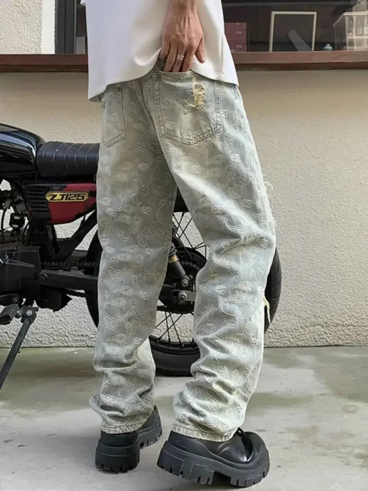 Men's Full Size Distressed Wide Leg Jeans Plus Size