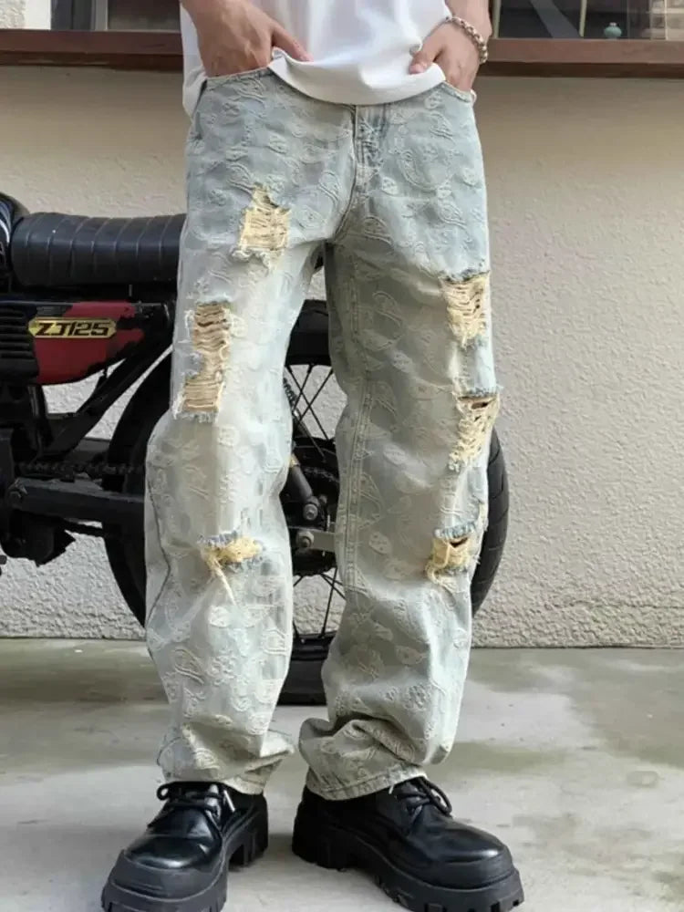 Men's Full Size Distressed Wide Leg Jeans Plus Size