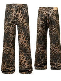 Men's Full Size Leopard Print Wide-Leg Relaxed Fit Jeans Plus Size