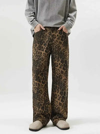 Men's Full Size Leopard Print Wide-Leg Relaxed Fit Jeans Plus Size