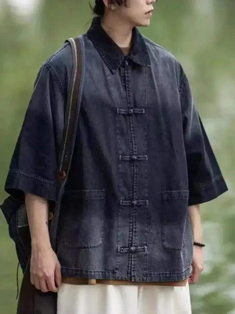 Men's Full Size Oversized 3/4 Sleeve Denim Shirt Plus Size - Update AvenueTrendsi100400135622782100400135622782Men's Full Size Oversized 3/4 Sleeve Denim Shirt Plus SizeBlack