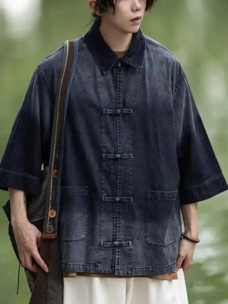 Men's Full Size Oversized 3/4 Sleeve Denim Shirt Plus Size - Update AvenueTrendsi100400135622782100400135622782Men's Full Size Oversized 3/4 Sleeve Denim Shirt Plus SizeBlack