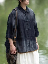 Men's Full Size Oversized 3/4 Sleeve Denim Shirt Plus Size - Update AvenueTrendsi100400135622782100400135622782Men's Full Size Oversized 3/4 Sleeve Denim Shirt Plus SizeBlack