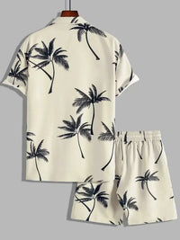 Men's Full Size Palm Print Button Up Shirt and Shorts Set Plus Size